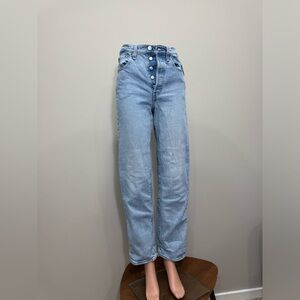 Levi’s Ribcage Straight 501CT Blue High-Waisted Straight Leg Denim Jeans Tapered